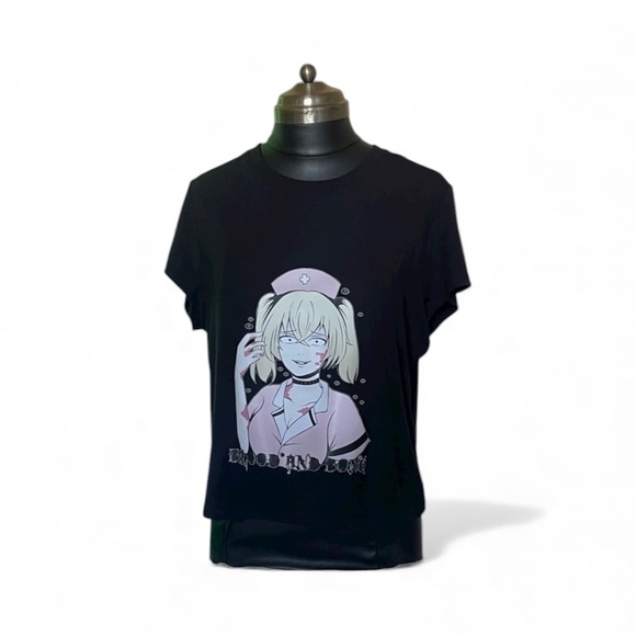 HANDCRAFTED Black Graphic top I personal ironed on myself took an hour to do - Picture 1 of 10